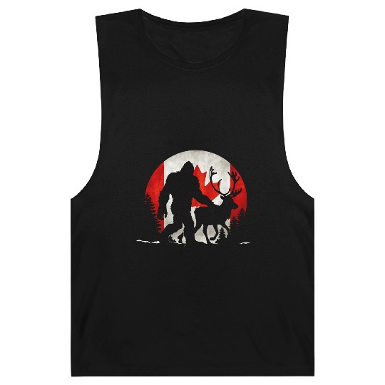 Canadian bigfoot & Reindeer Deer Retro Canada Day Barnard Tanks