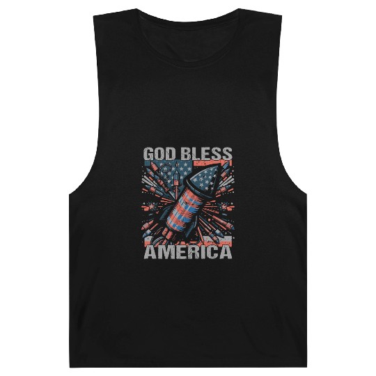 God Bless America Retro US Flag Funny Fireworks Barnard Tanks