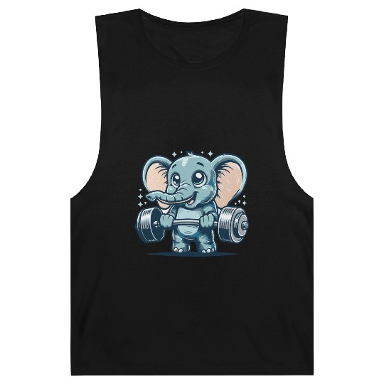 cute cartoon elephant doing strength training Barnard Tanks