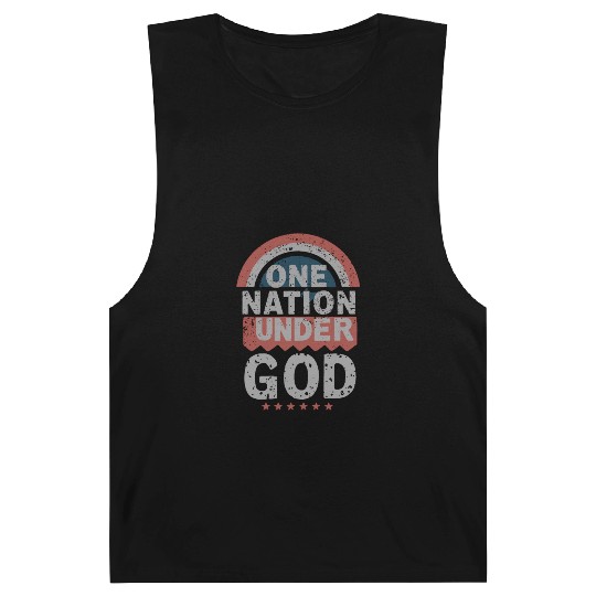 One Nation Under God Christian Pride Retro US Flag Barnard Tanks