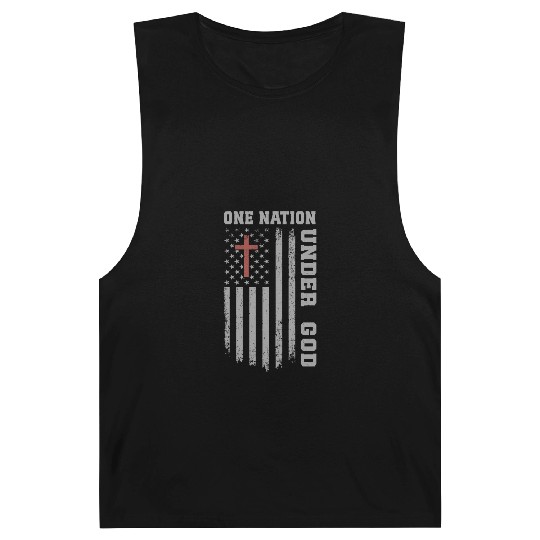 One Nation Under God US Flag Christian 4th of July Barnard Tanks