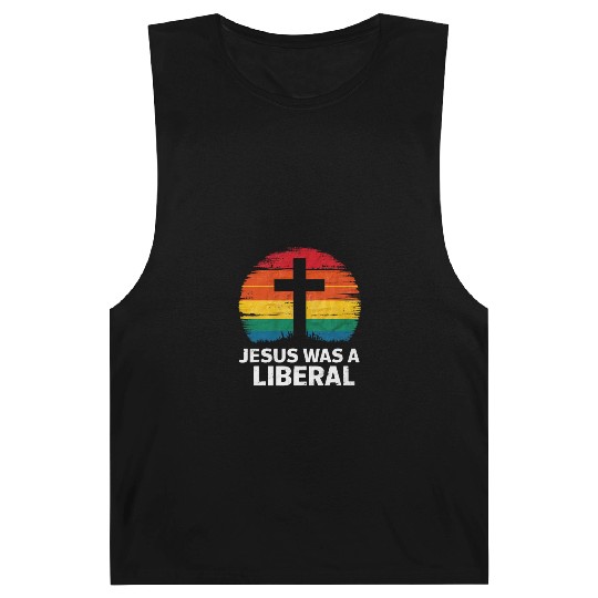 Jesus Was A Liberal Retro Sunset Progressive Barnard Tanks