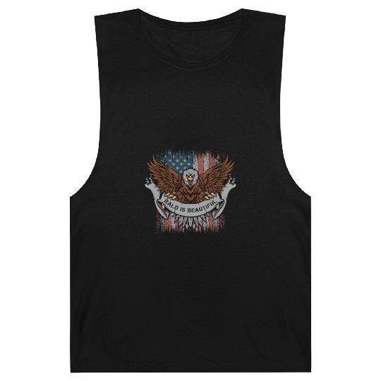 Bald Is Beautiful US Flag 4th Of July Funny Eagle Barnard Tanks