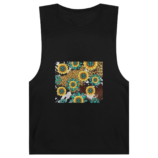 Turquoise Gemstone Sunflowers Leopard Cowhide Barnard Tanks