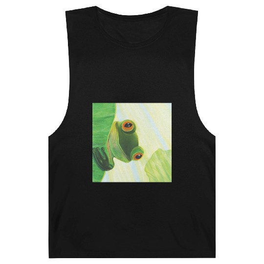 Cute Green Frog Peeping out From Behind Lily Pad Barnard Tanks