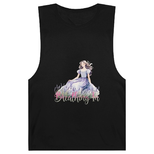 Girl in Lavender Dress Relaxing in Flower Field Barnard Tanks