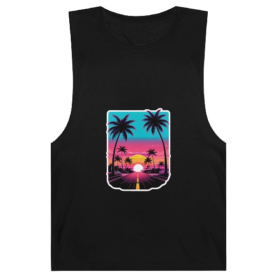 Lonely Road to Miami Sunset Vaporwave 80s Barnard Tanks
