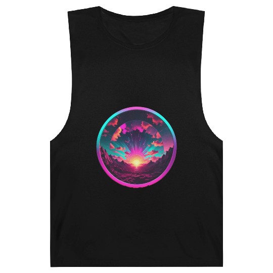 Synthwave Colorful Cosmos Design inside Circle Barnard Tanks