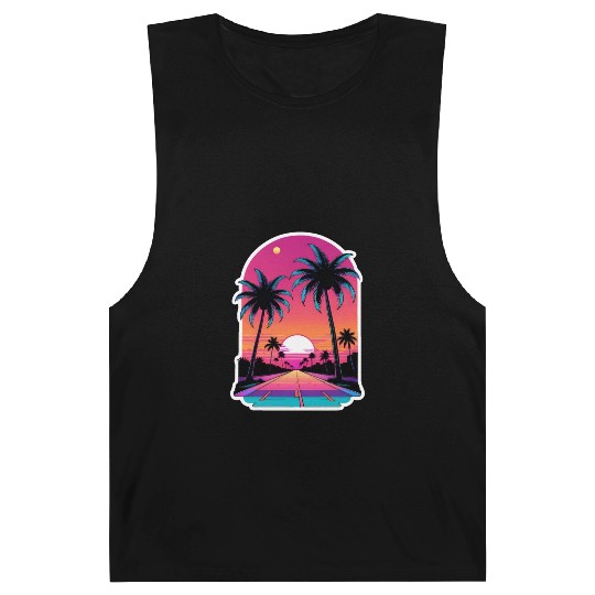 Miami Road into the Sunset 80s Synthwave Retro Barnard Tanks
