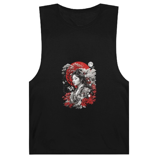 Red White Black Asian Design Barnard Tanks