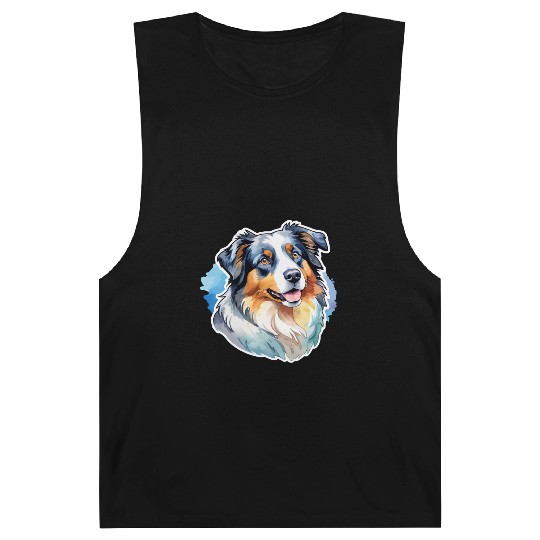 Australian Shepherd Watercolor Barnard Tanks