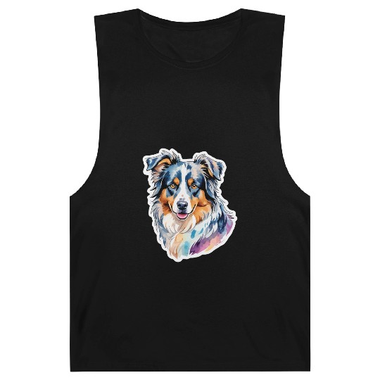 Australian Shepherd Watercolor Barnard Tanks