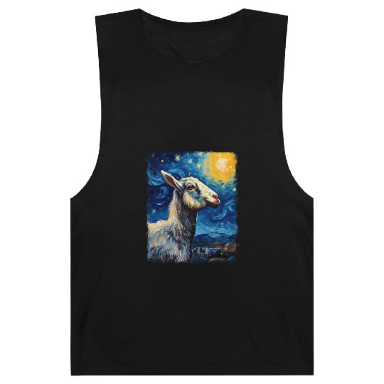 Goat Farm Animal Farmer Starry Night Painting Barnard Tanks
