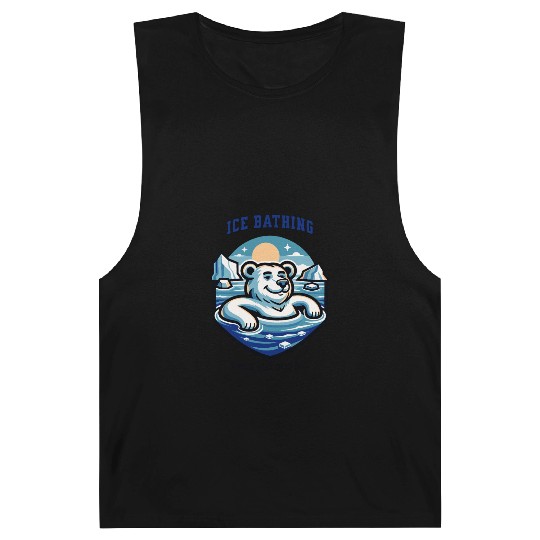 relaxed polar bear takies ice bath funny mascot Barnard Tanks