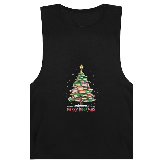 Christmas Book Lover Tree Librarian Merry Bookmas Barnard Tanks
