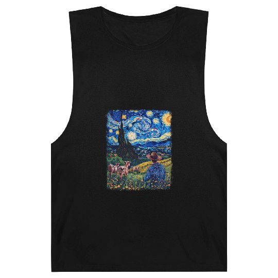 Cow Farmer Farming Farm Starry Night Painting Barnard Tanks