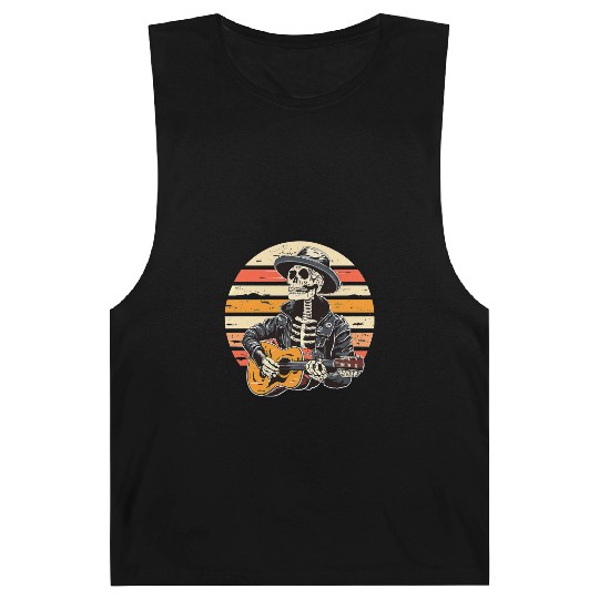 Halloween Skeleton Playing Guitar Rock And Roll Barnard Tanks