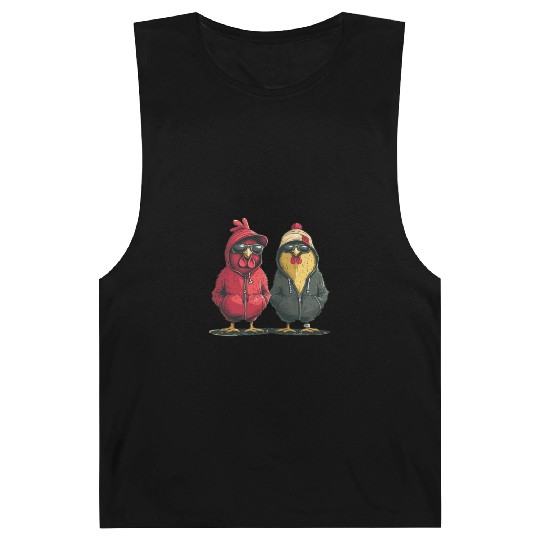 Stylish chickens sporting trendy Barnard Tanks