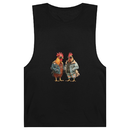 Chickens in chic streetwear attire Barnard Tanks