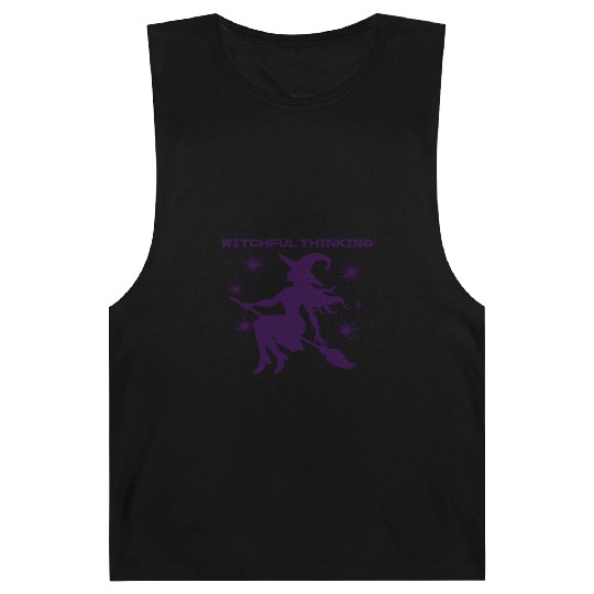 Purple Witch Flying on a Broom Halloween Barnard Tanks