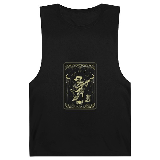 Tarot Card Celestial Cowboy Skeleton Plays Guitar Barnard Tanks