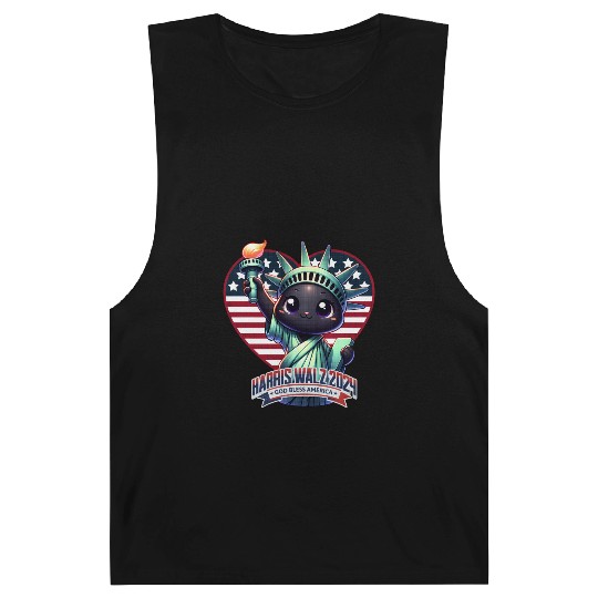 Cute Cat as Statue of Liberty with Harris Walz Barnard Tanks