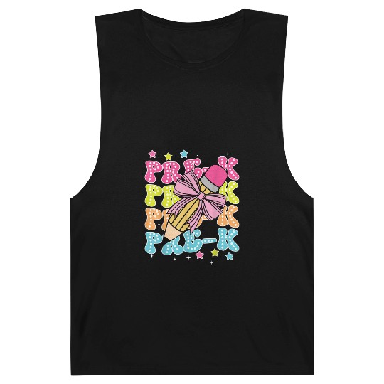 Pre K Teacher Pencil Coquette Bow Back To School K Barnard Tanks