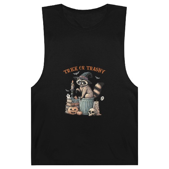 Trick Or Trashy Funny Raccon Halloween Barnard Tanks