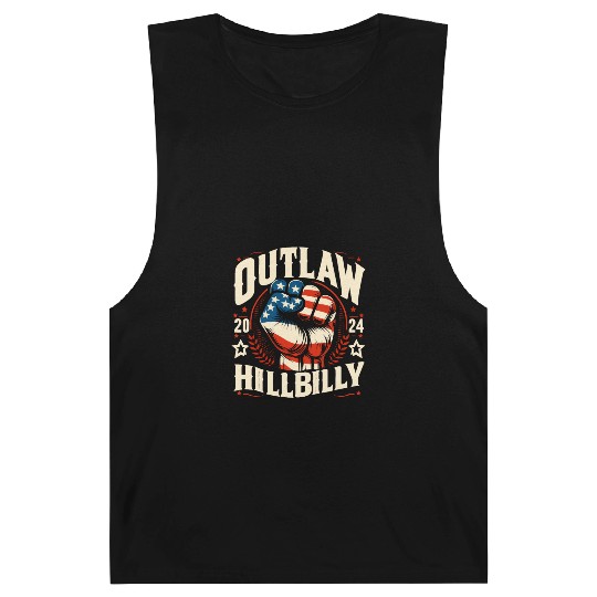 Vintage Retro US Flag Outlaw Hillbilly 2024 Trump Barnard Tanks