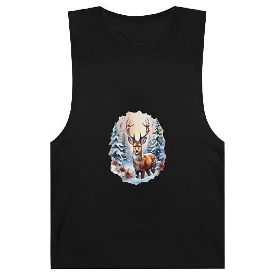 Christmas Deer with Poinsettia and Snow Barnard Tanks