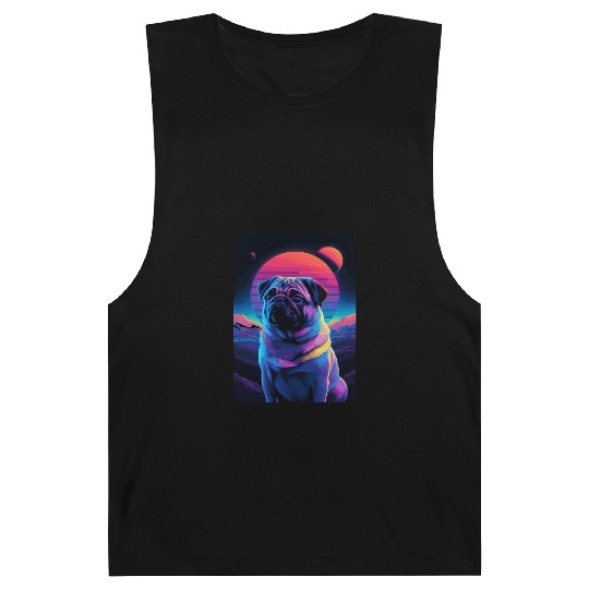 Animal Art Planet Fantasy Artwork Pug in Neon Barnard Tanks