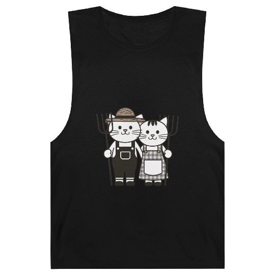 Farmer Cats Wearing Overalls and Gingham Dress Barnard Tanks