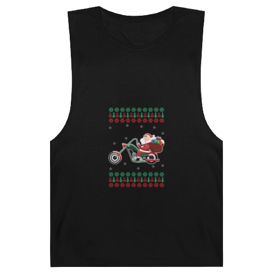 Santa Claus Motorcycle Ugly Christmas Sweater Xmas Barnard Tanks