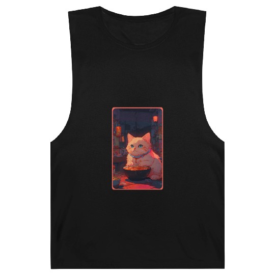 Anime Cute Cat Eating Ramen Barnard Tanks