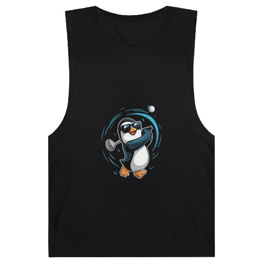 Penguin Golfer Swinging Club Fun Golf Art Barnard Tanks