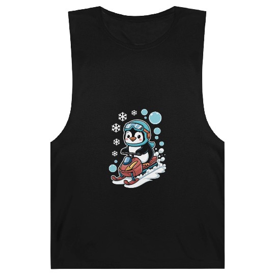 Cute Penguin Riding Snowmobile Winter Fun Barnard Tanks