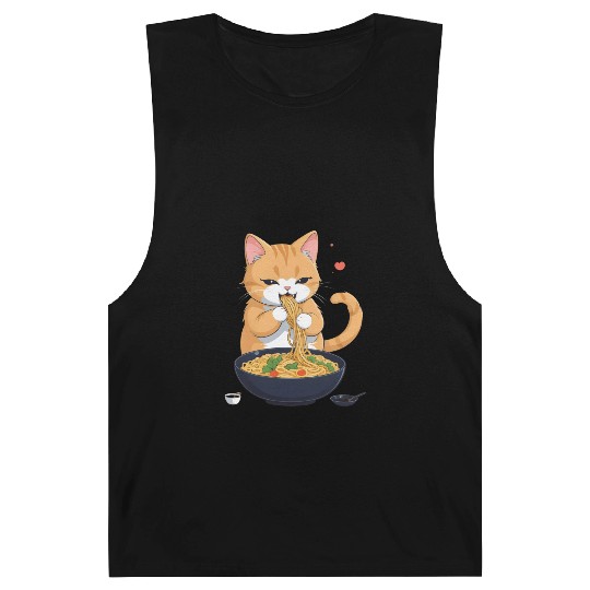 Funny Kawaii Cat Eating Ramen Noodles Japanese Barnard Tanks