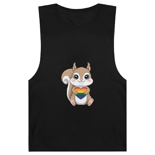 Cute Squirrel Holding Rainbow Heart LGTBQ Love Barnard Tanks
