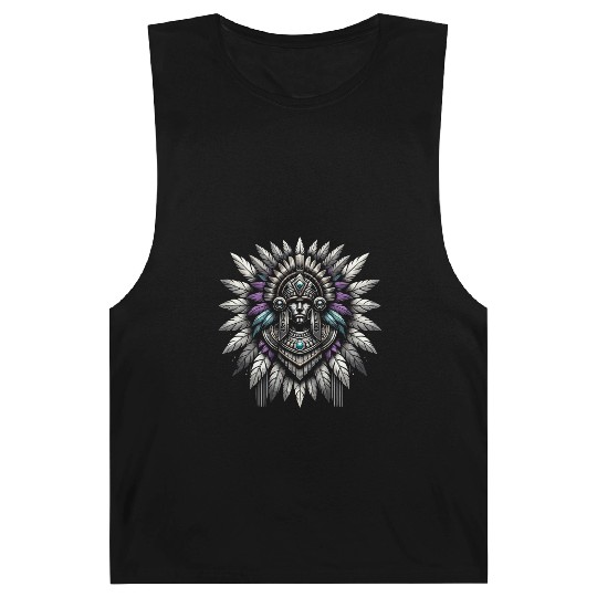 Aztec Warrior Mask with Tribal Art and Ancient Barnard Tanks