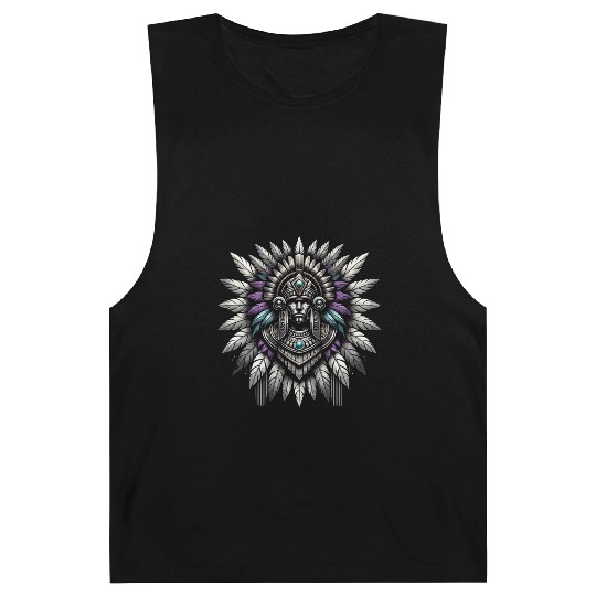 Aztec Warrior Mask with Tribal Art and Ancient Barnard Tanks