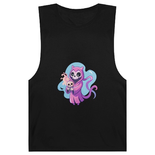 skeletal figure, violet pink robe, lavender puppy Barnard Tanks