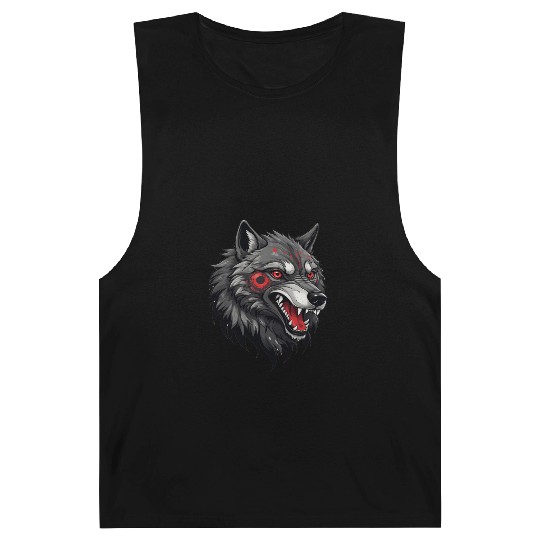 Fierce Wolf Head Illustration with Red Tribal Mark Barnard Tanks