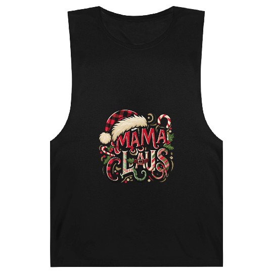 Festive 'Mama Claus' Christmas Barnard Tanks with Plaid