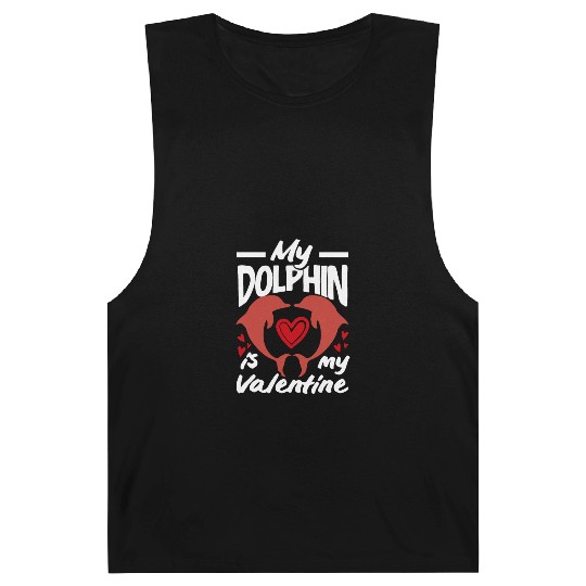 My Dolphin Is My Valentine Cute Heart Design Barnard Tanks