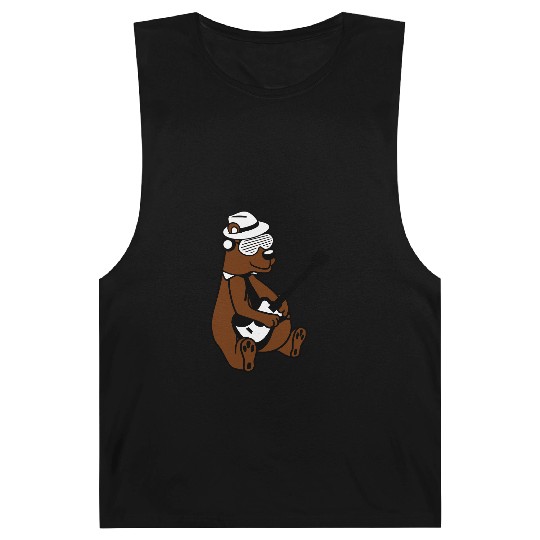 Cool Sitting Grizzly Brown Bear Playing Guitar Fun Barnard Tanks