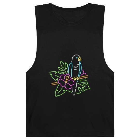 Neon Tropical Parrot with Hibiscus Flower - Colorf Barnard Tanks