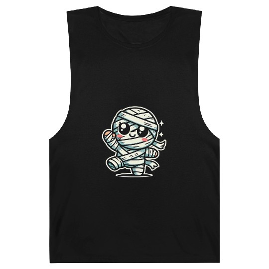 Adorable Kawaii Mummy Running Halloween Fun Design Barnard Tanks