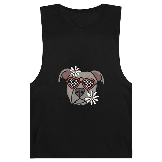 Pitbull Grey Retro Dog Barnard Tanks