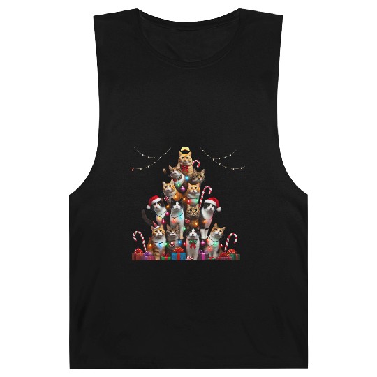 Christmas Cats Tree with Lights and Gifts Barnard Tanks