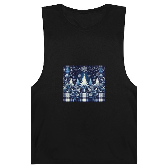blue and white flannel christmas trees holiday Barnard Tanks